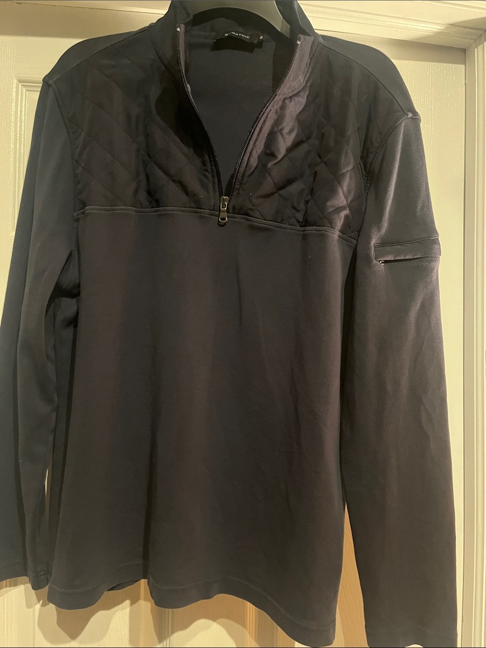 Men's Bugatchi Quilted Panel pullover, 100% cotton - Navy